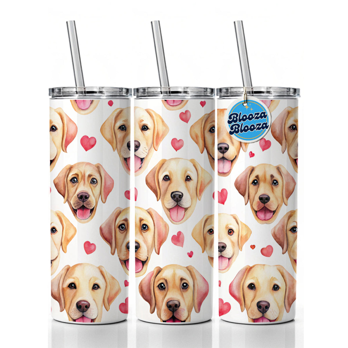 Cute Labrador Retriever Dog Faces Hearts Skinny Tumbler 20oz with Straw Insulated Water Bottle Gift