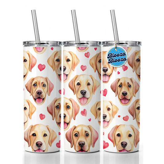 Cute Labrador Retriever Dog Faces Hearts Skinny Tumbler 20oz with Straw Insulated Water Bottle Gift