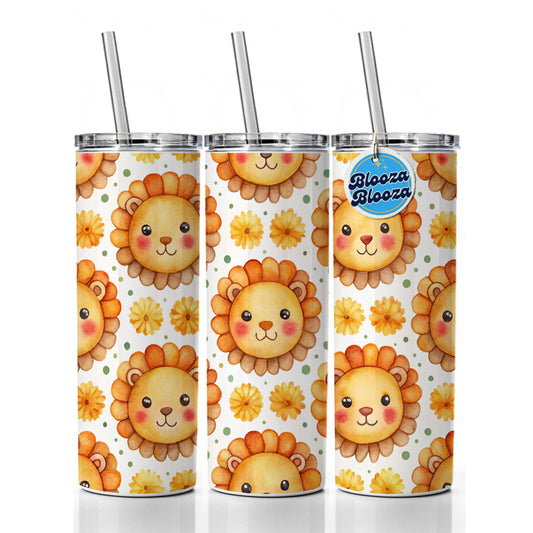 Cute Lion Faces Watercolor Skinny Tumbler 20oz with Straw Insulated Water Bottle Gift