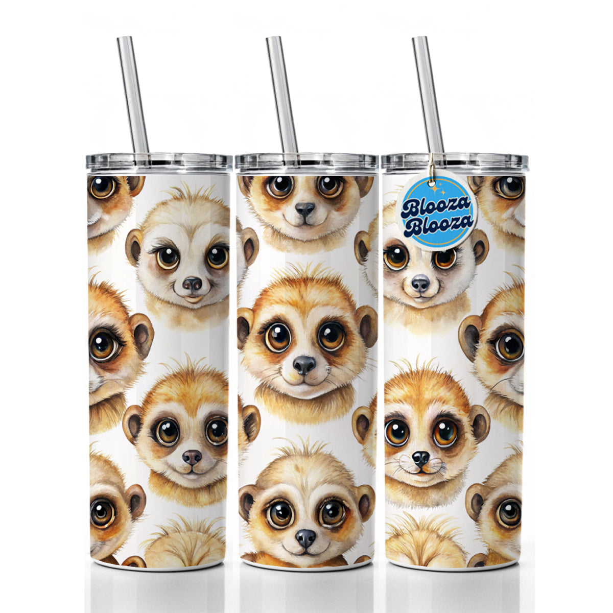 Cute Meerkat Faces Watercolor Skinny Tumbler 20oz with Straw Insulated Water Bottle Gift