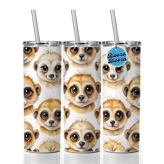 Cute Meerkat Faces Watercolor Skinny Tumbler 20oz with Straw Insulated Water Bottle Gift