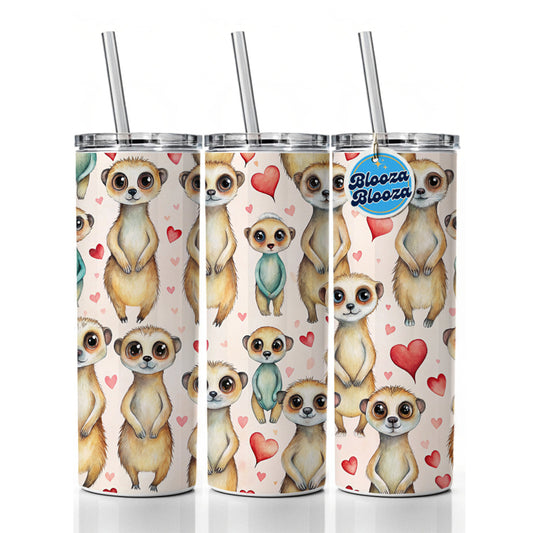 Cute Meerkats Hearts Watercolor Skinny Tumbler 20oz with Straw Insulated Water Bottle Gift