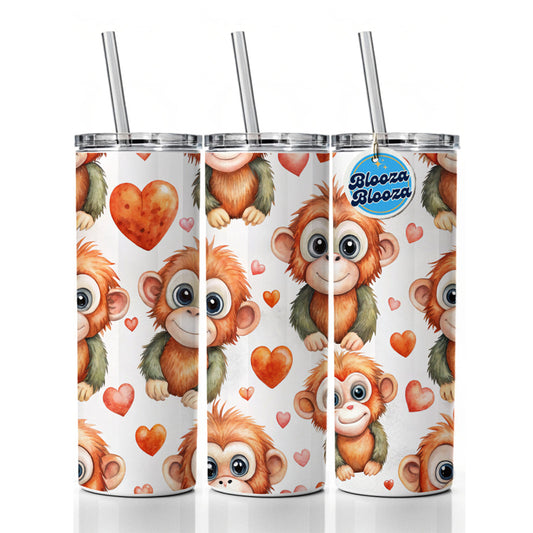 Cute Orangutans Hearts Watercolor Skinny Tumbler 20oz with Straw Insulated Water Bottle Gift
