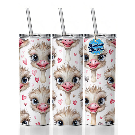 Cute Ostriches Faces Hearts Skinny Tumbler 20oz with Straw Insulated Water Bottle Gift