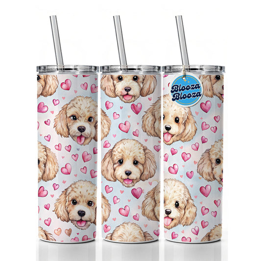 Cute Poodle Dog Faces Hearts Skinny Tumbler 20oz with Straw Insulated Water Bottle Gift