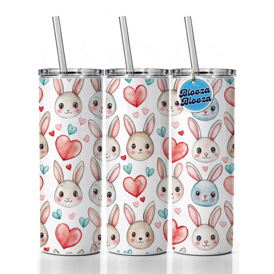 Cute Rabbit Bunny Faces Hearts Easter Skinny Tumbler 20oz with Straw Insulated Water Bottle Gift