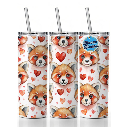 Cute Red Panda Faces Hearts Skinny Tumbler 20oz with Straw Insulated Water Bottle Gift