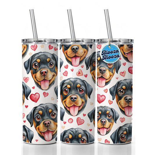 Cute Rottweiler Dog Faces Hearts Skinny Tumbler 20oz with Straw Insulated Water Bottle Gift