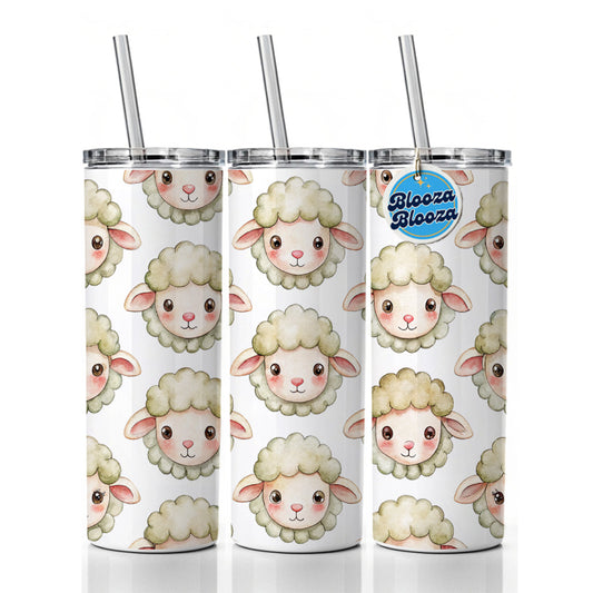 Cute Sheep Faces Watercolor Skinny Tumbler 20oz with Straw Insulated Water Bottle Gift