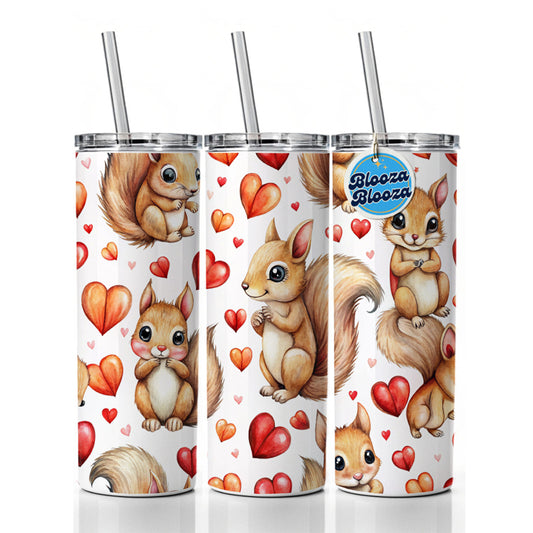 Cute Squirrels Hearts Watercolor Skinny Tumbler 20oz with Straw Insulated Water Bottle Gift