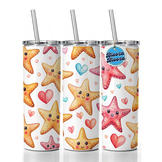 Cute Starfish Hearts Watercolor Skinny Tumbler 20oz with Straw Insulated Water Bottle Gift