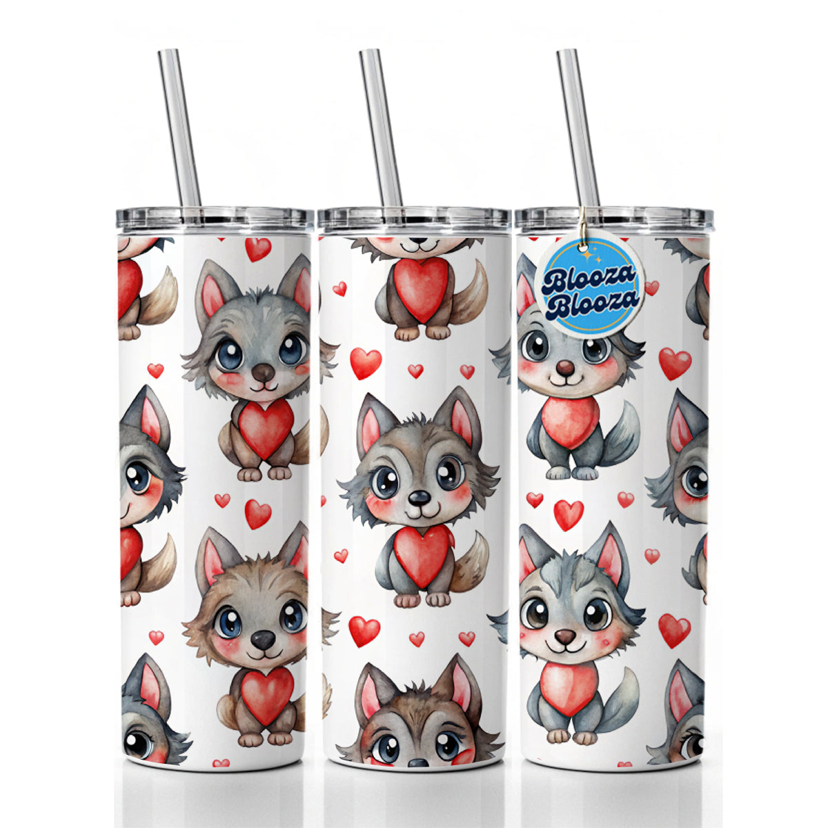 Cute Werewolves Hearts Watercolor Skinny Tumbler 20oz with Straw Insulated Water Bottle Gift