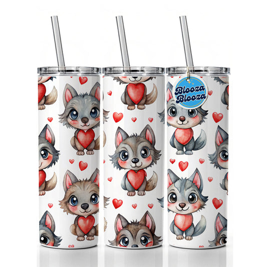 Cute Werewolves Hearts Watercolor Skinny Tumbler 20oz with Straw Insulated Water Bottle Gift