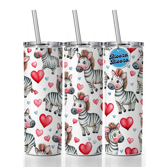 Cute Zebras Hearts Watercolor Skinny Tumbler 20oz with Straw Insulated Water Bottle Gift