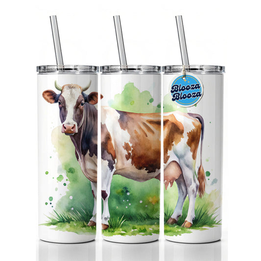 Dairy Cow Watercolor Skinny Tumbler 20oz with Straw Insulated Water Bottle Gift