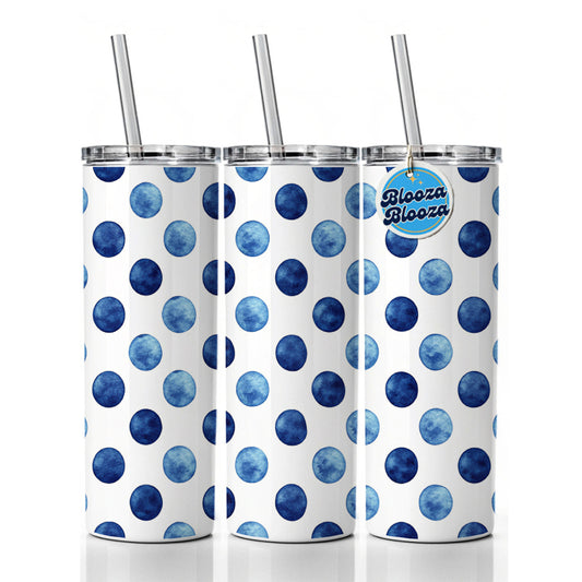 Dark Blue Polka Dots White Background Skinny Tumbler 20oz with Straw Insulated Water Bottle Gift
