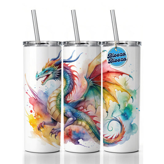 Dragon Watercolor Design Skinny Tumbler 20oz with Straw Insulated Water Bottle Gift