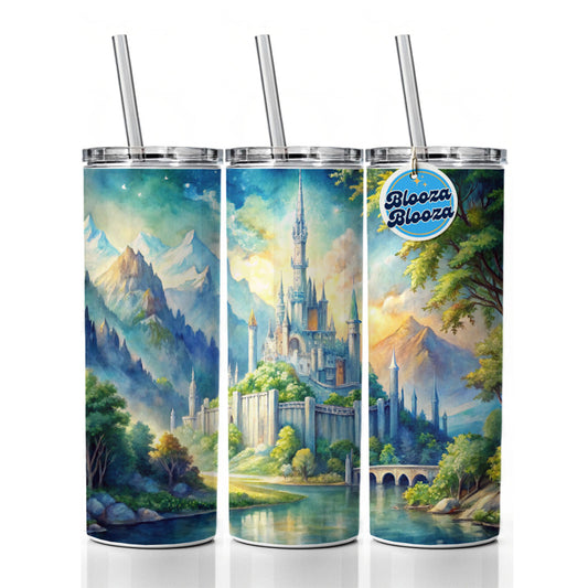 Elves Fantasy Kingdom Watercolor Design Skinny Tumbler 20oz with Straw Insulated Water Bottle Gift