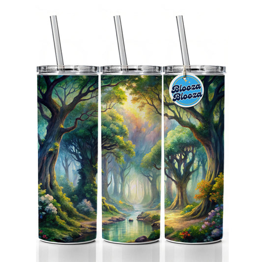 Elvish Elves Forest Fantasy Watercolor Design Skinny Tumbler 20oz with Straw Insulated Water Bottle Gift