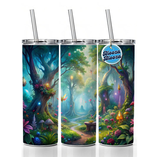 Fairy Forest Fantasy Watercolor Beautiful Skinny Tumbler 20oz with Straw Insulated Water Bottle Gift