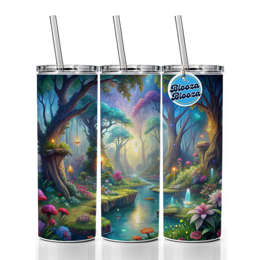 Fairy Forest Trees Fantasy Watercolor Design Skinny Tumbler 20oz with Straw Insulated Water Bottle Gift