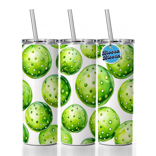 Fluorescent Green Pickleballs Skinny Tumbler 20oz with Straw Insulated Water Bottle Gift