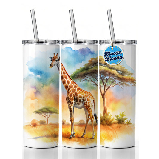 Giraffe African Plain Watercolor Design Skinny Tumbler 20oz with Straw Insulated Water Bottle Gift