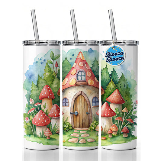 Gnome House Red Roof Watercolor Cute Skinny Tumbler 20oz with Straw Insulated Water Bottle Gift