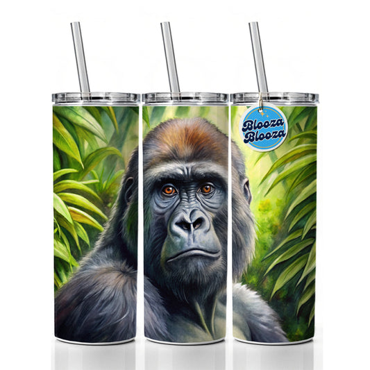 Gorilla In Rainforest Watercolor Skinny Tumbler 20oz with Straw Insulated Water Bottle Gift