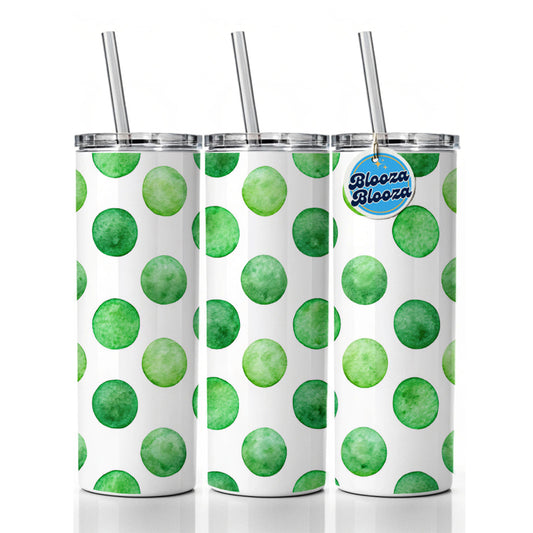 Green Polka Dots White Background Skinny Tumbler 20oz with Straw Insulated Water Bottle Gift