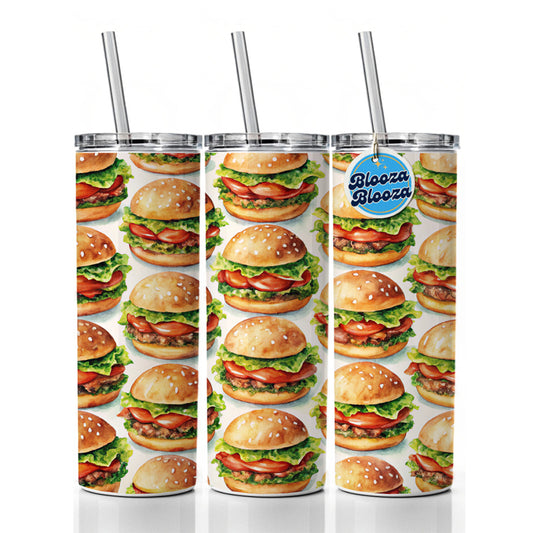 Hamburgers Watercolor Skinny Tumbler 20oz with Straw Insulated Water Bottle Gift