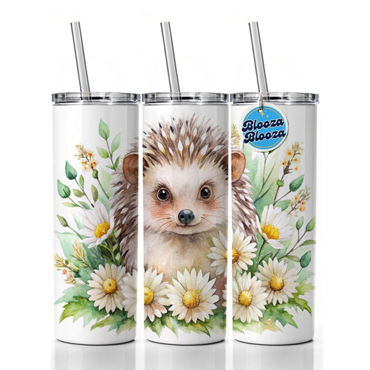 Hedgehog Watercolor Design With Daisies Skinny Tumbler 20oz with Straw Insulated Water Bottle Gift