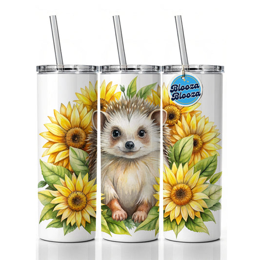Hedgehog Watercolor Design With Sunflowers Skinny Tumbler 20oz with Straw Insulated Water Bottle Gift