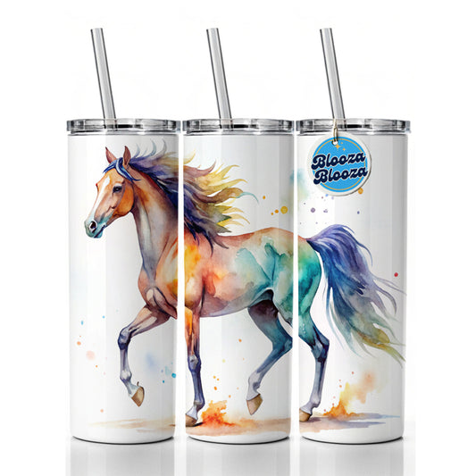 Horse Watercolor Design Skinny Tumbler 20oz with Straw Insulated Water Bottle Gift