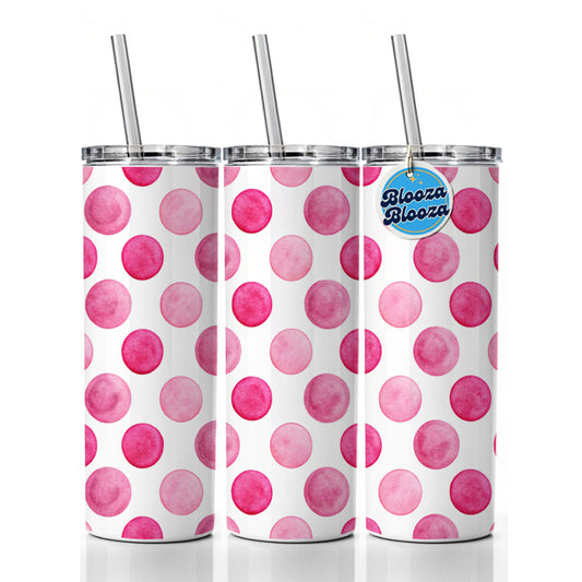 Hot Pink Polka Dots White Background Skinny Tumbler 20oz with Straw Insulated Water Bottle Gift