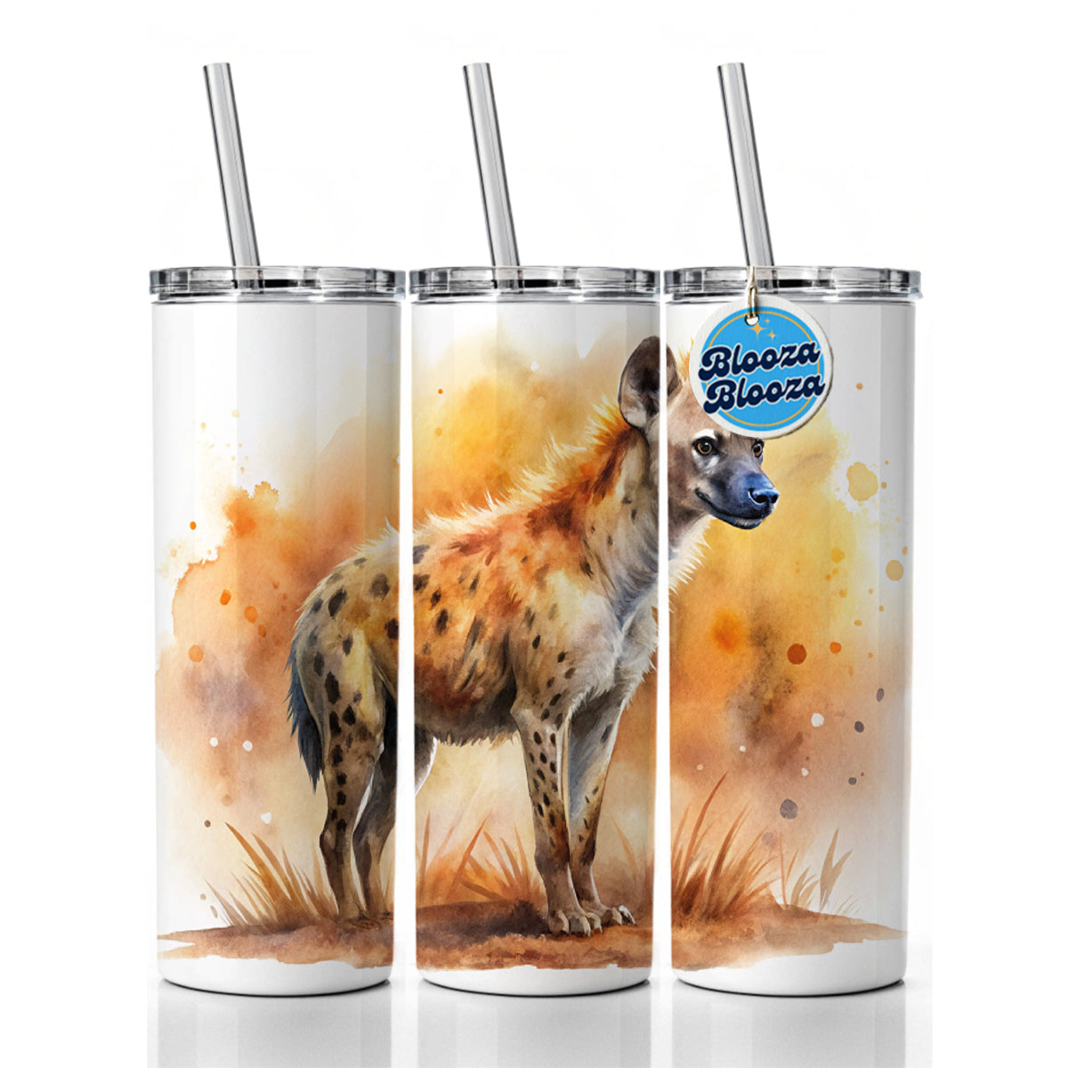 Hyena African Plain Watercolor Design Skinny Tumbler 20oz with Straw Insulated Water Bottle Gift