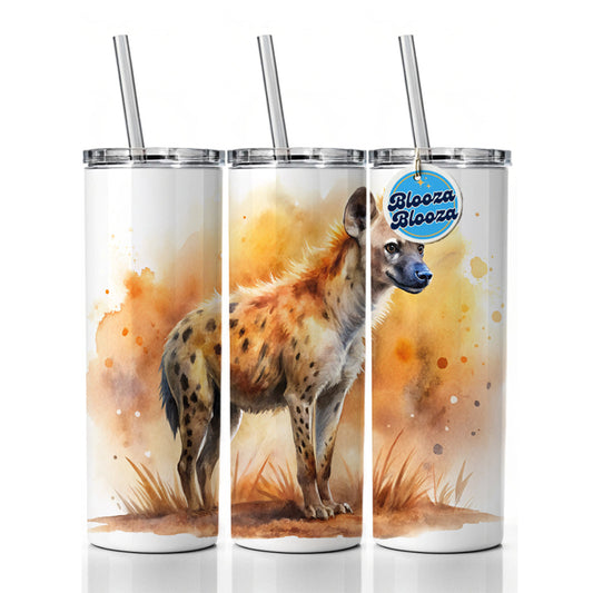 Hyena African Plain Watercolor Design Skinny Tumbler 20oz with Straw Insulated Water Bottle Gift