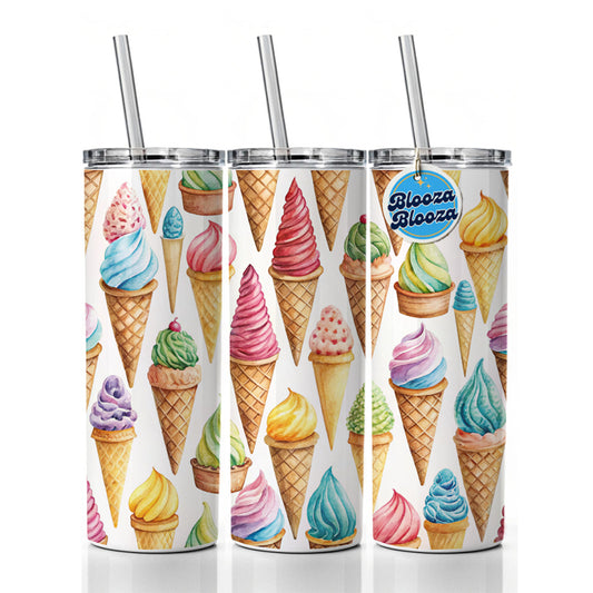 Ice Cream Cones Colorful Skinny Tumbler 20oz with Straw Insulated Water Bottle Gift