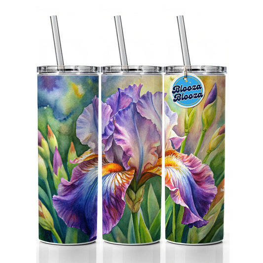 Iris Purple Flowers Watercolor Skinny Tumbler 20oz with Straw Insulated Water Bottle Gift