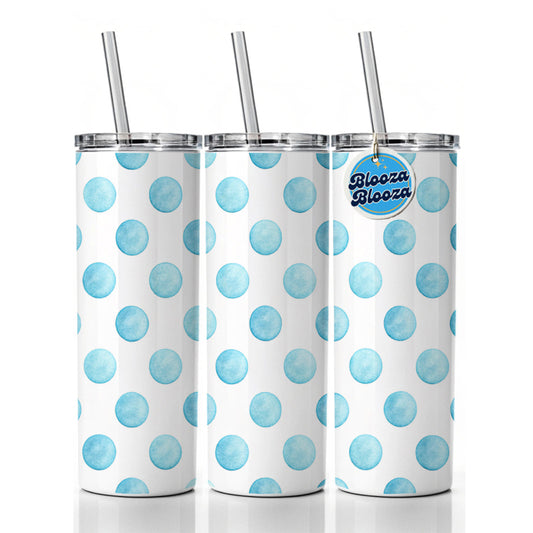 Light Blue Polka Dots White Background Skinny Tumbler 20oz with Straw Insulated Water Bottle Gift