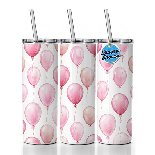 Light Pink Balloons Watercolor Birthday Skinny Tumbler 20oz with Straw Insulated Water Bottle Gift