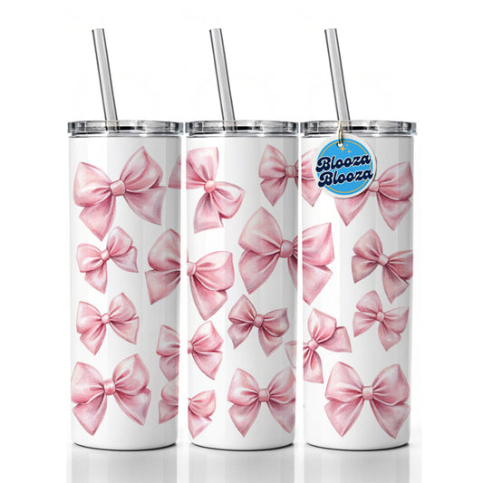 Light Pink Scattered Coquette Bows Watercolor Skinny Tumbler 20oz with Straw Insulated Water Bottle Gift