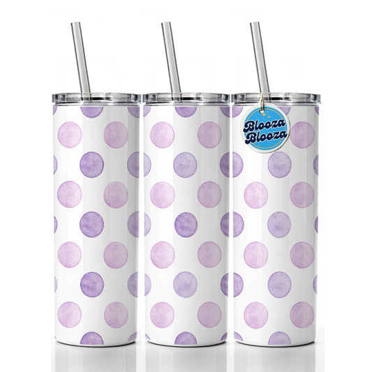 Light Purple Polka Dots White Background Skinny Tumbler 20oz with Straw Insulated Water Bottle Gift
