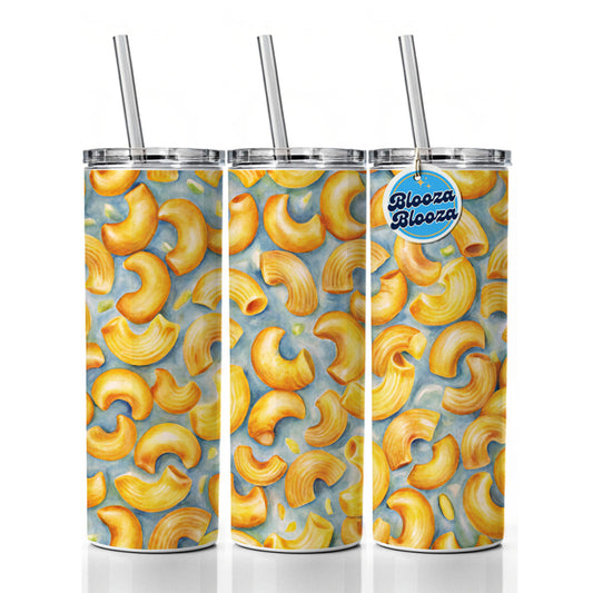 Macaroni Cheese Pasta Watercolor Skinny Tumbler 20oz with Straw Insulated Water Bottle Gift