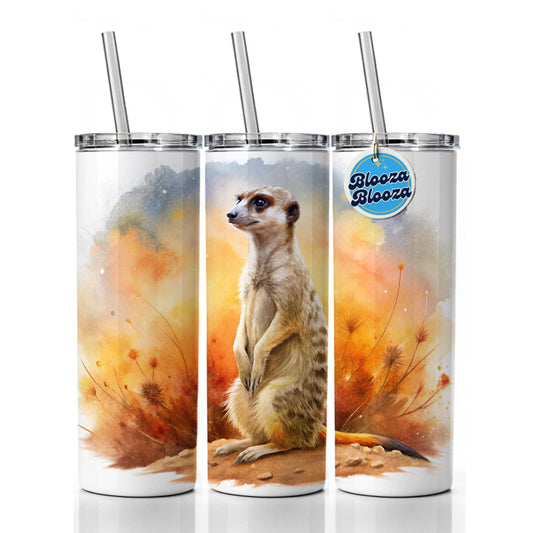 Meerkat African Plain Beautiful Watercolor Skinny Tumbler 20oz with Straw Insulated Water Bottle Gift
