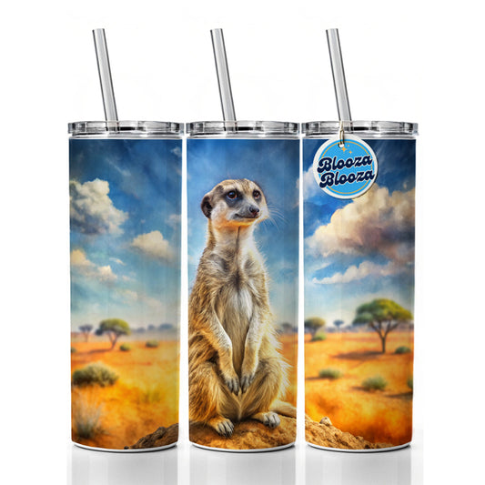 Meerkat African Plain Watercolor Design Skinny Tumbler 20oz with Straw Insulated Water Bottle Gift