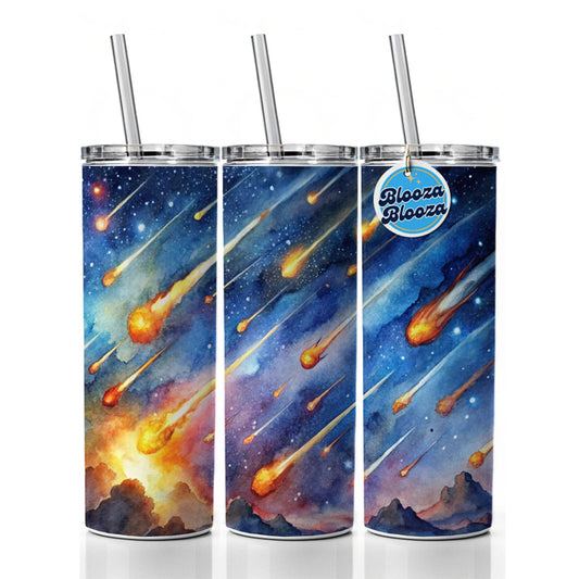 Meteors Watercolor Skinny Tumbler 20oz with Straw Insulated Water Bottle Gift