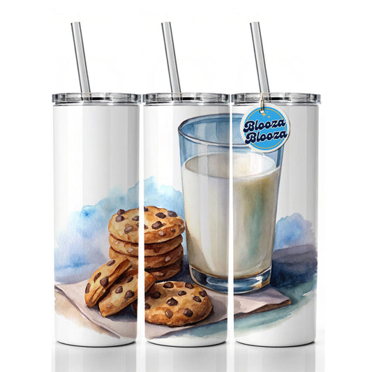Milk Cookies Watercolor Skinny Tumbler 20oz with Straw Insulated Water Bottle Gift