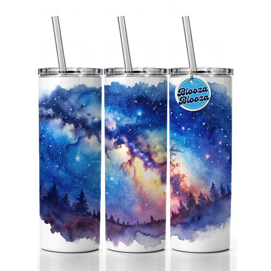 Milky Way Space Watercolor Design Stars Beautiful Skinny Tumbler 20oz with Straw Insulated Water Bottle Gift