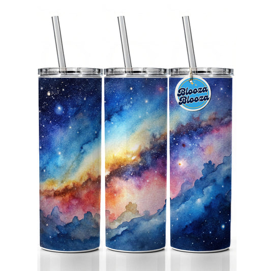 Milky Way Space Watercolor Design Stars Skinny Tumbler 20oz with Straw Insulated Water Bottle Gift